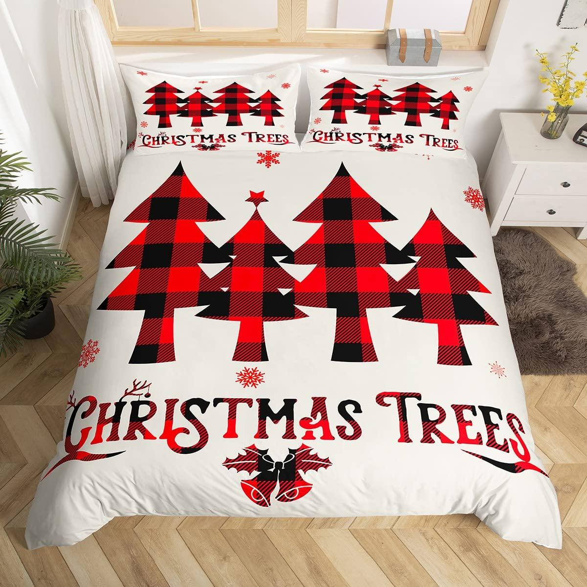 

Набор пододеяльников «Счастливого Рождества», Покрывало с красной клеткой «Буффало», Покрывало с клеткой, Рождественская елка, Лось, Олень, Снежинка, Комплекты постельного белья EU single(135x200cm)