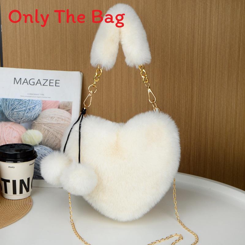 Plush Heartshaped Handbag For Women With Chain Strap And Large Capacity For Daily Use