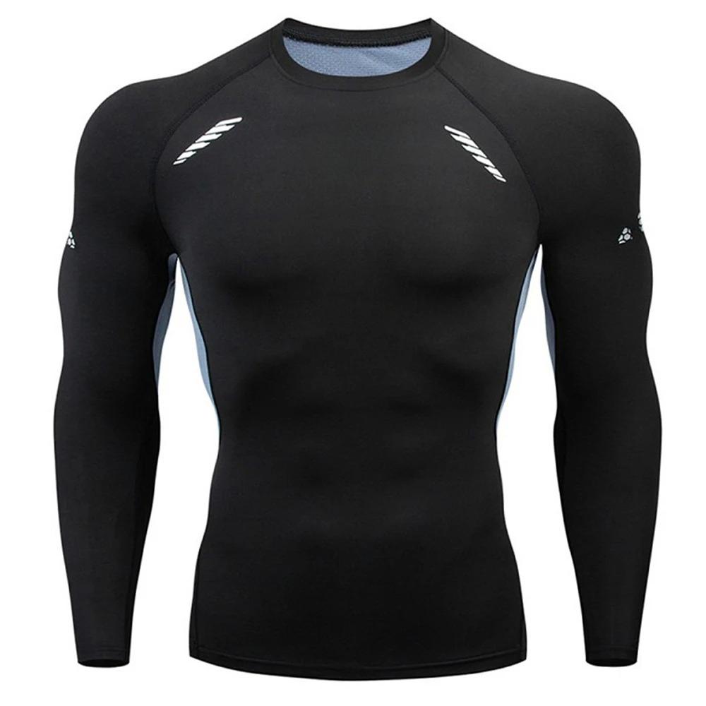 Running T-shirt Men's Compression Shirt Black Gym Top Sports Quick Drying Breathable Tracksuit Fitness Long T-shirt