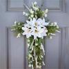 New Easter Cross Wreath With Bow Rattan Ring Garland Hanging Ornament For Home Front Door Wall Garden Decoration Art Gift