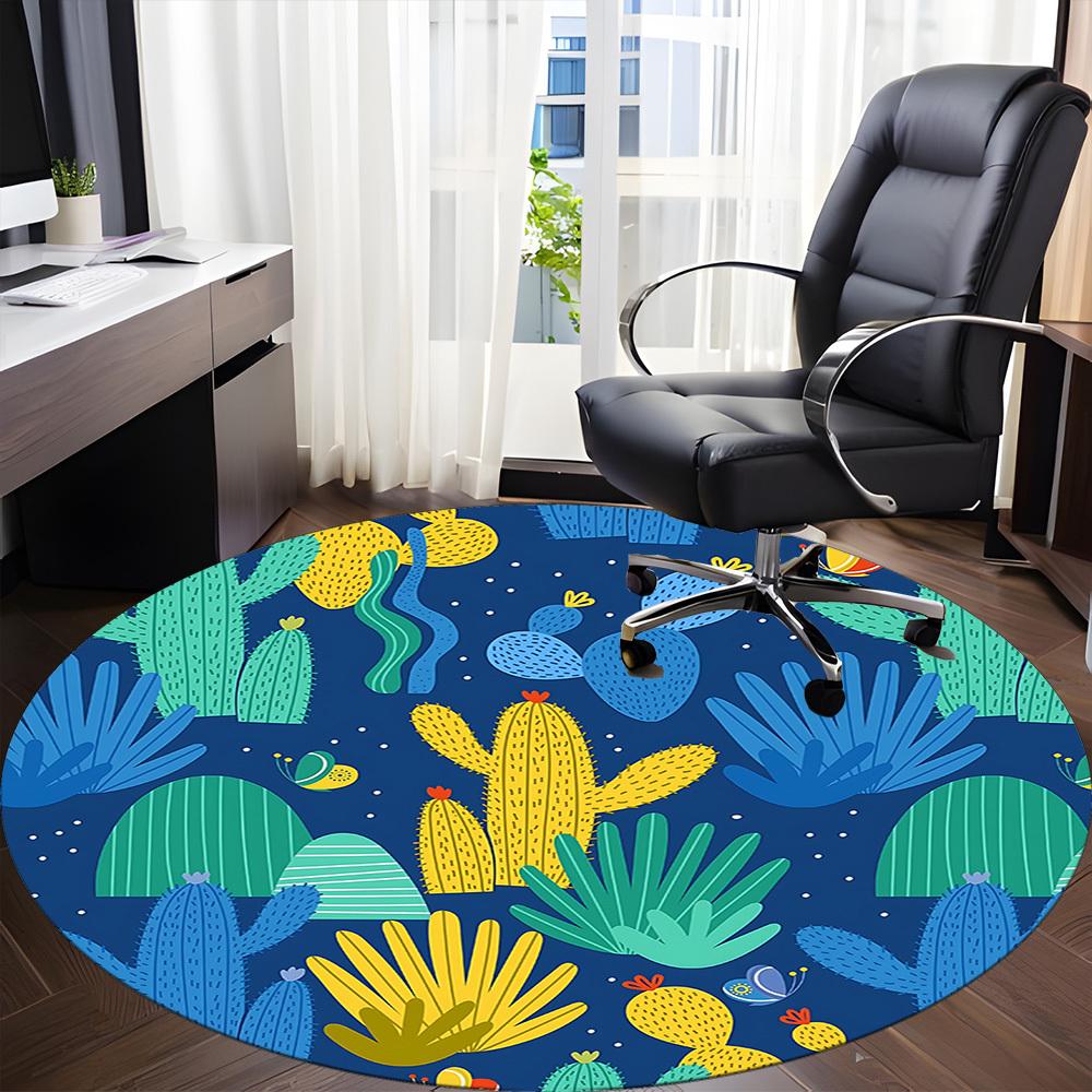 1pc Cactus Print Carpet, Round Non Slip Durable Large Size Office Carpet, Suitable for Office