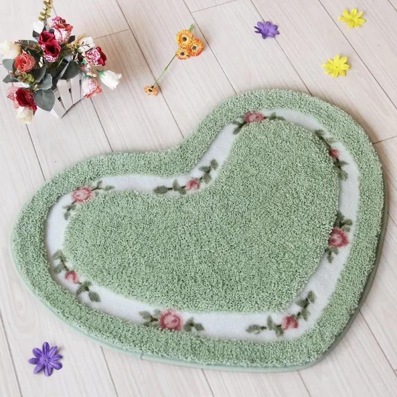 Heart Shape Nonslip Bath Mat Embroidered Toilet Rug Kit Water Absorption Door Mat for Bathroom Toilet Bedroom Floor Mat