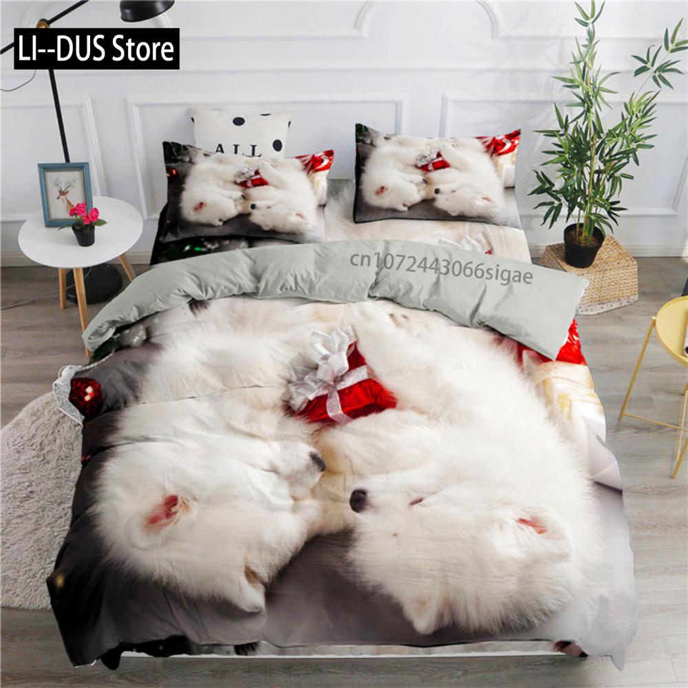 

Одеяло Милые Белые Собаки Комплект Постельного Белья Прелестный Щенок Хаски Комплект Одеял Размер King Queen Для Девочек Comforter (quilt)-EU Single(135*200cm)3pcs