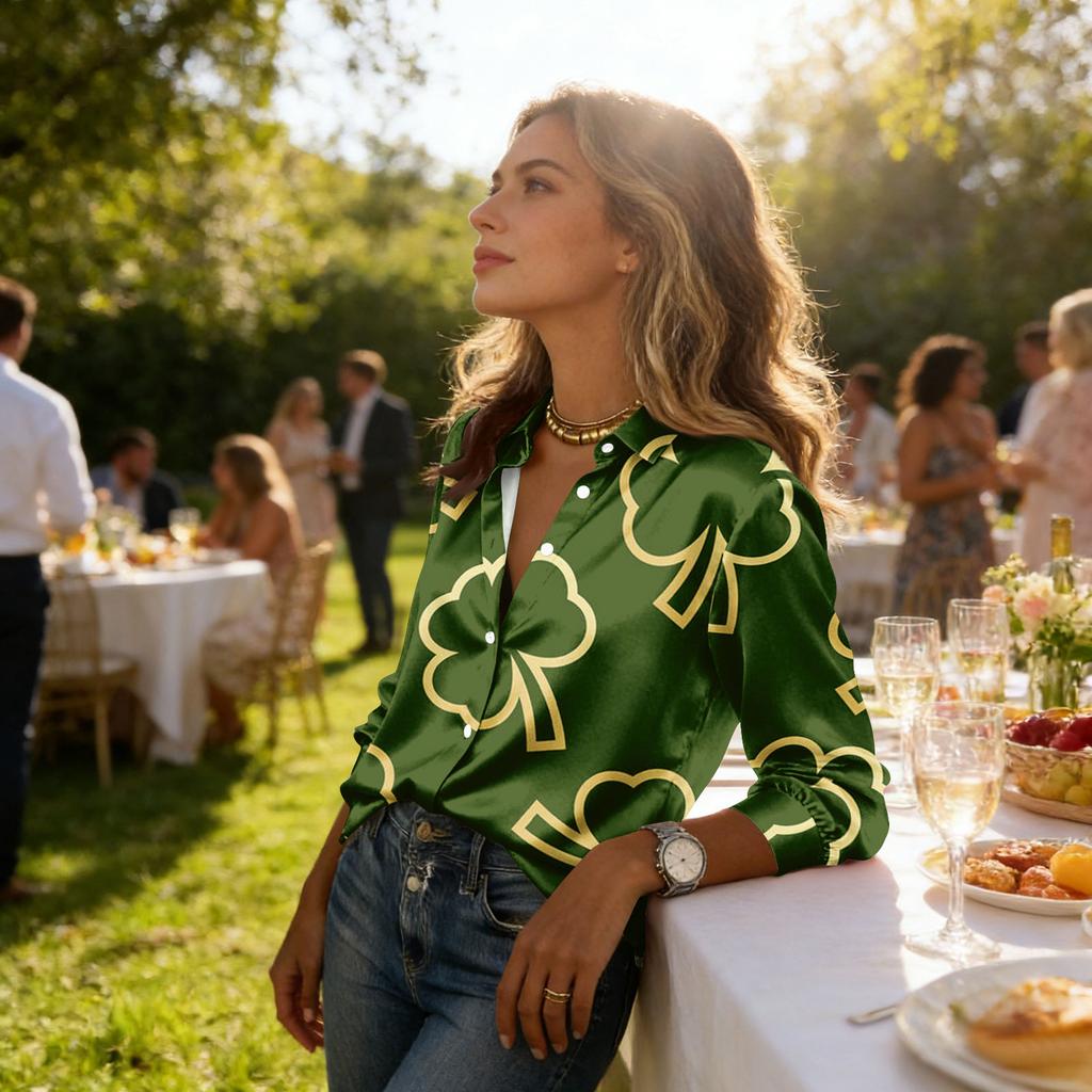 Dámská košile halenka s potiskem tlačítka s dlouhým rukávem ležérní základní košilový límec s běžným topem