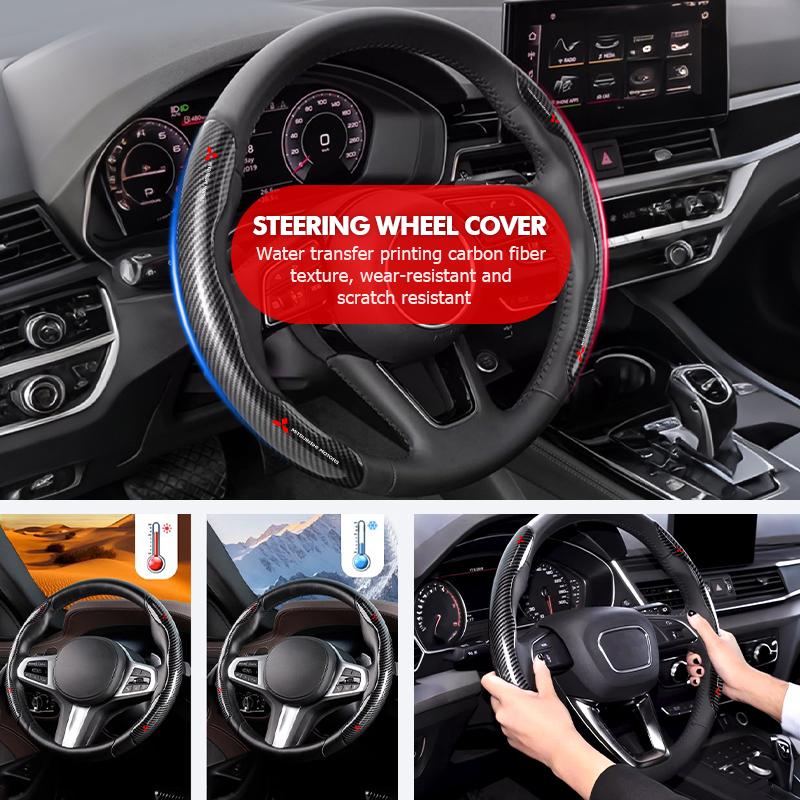 xkhr10 For Mitsubishi 2PCS New Carbon fiber Car Steering Wheel Cover Non-slip Protector Sleeves Outlander Lancer Eclipse Mirage Xpander