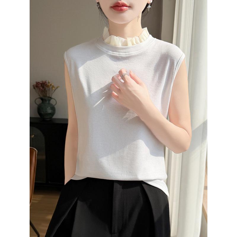 2026 Spring/Summer Women's Color Block Tencel Wool Organza Sleeveless Knit Vest