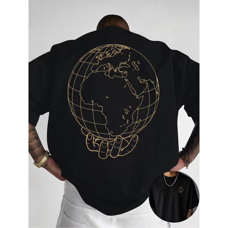 Front And Back Printed Round Neck T-Shirt, Trendy And Fashionable Short Sleeves for Summer, Casual Everyday Style Top, a Must-Have for Outings