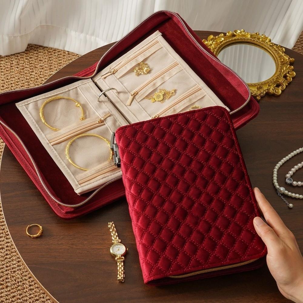 Zipper Clear Pocket Jewelry Storage Book Velvet Jewelry Storage Bag for Home
