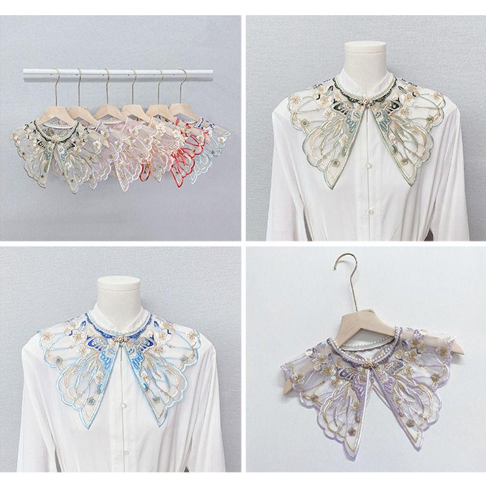 Pearl False Floral Yunjian Butterfly Kids Shirt False Collar Elegant Decoration Hanfu Shawl  Girl