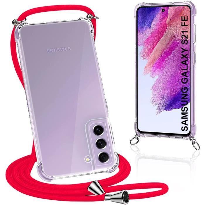 Coque - Samsung - S21 FE - Transparente - Silicone TPU - Cordon Rouge