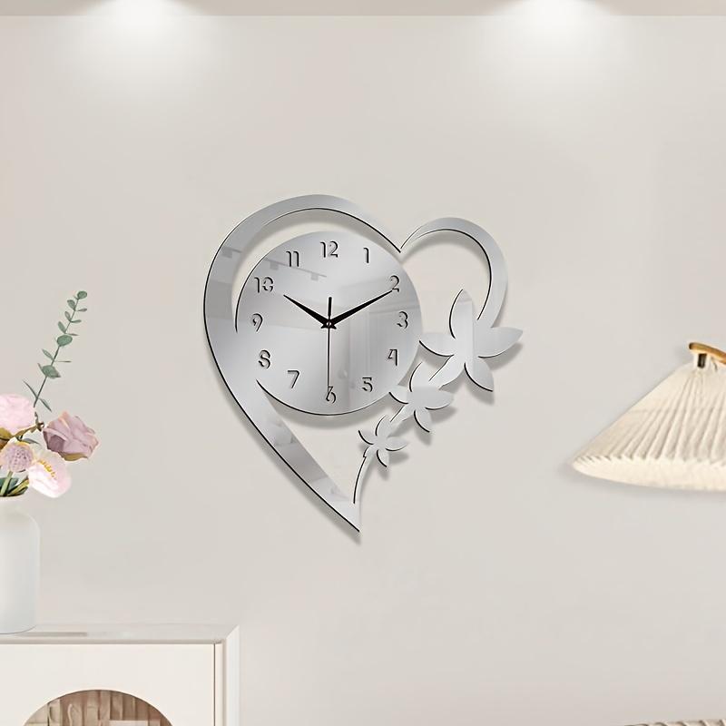 

1PC Silent Heart Acrylic Wall Clock - Perfect Valentine s Day Gift for Living Room, Bedroom, Kitchen and Office Decor серебряный