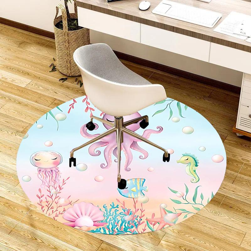1PC octopus seahorse Non-Slip Floor Round carpet, Office, family, bedroom, Large Area Rug Indoor Rugs,  Durable Polyester-Z0406