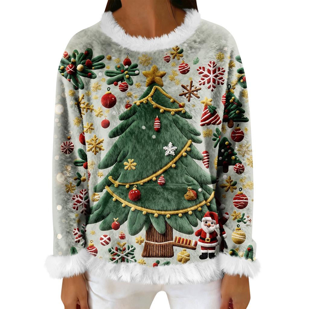 Dam Casual Fleece Sweatshirt Långärmad Rund Hals Casual Bekväm Lös Passform Lättviktig Dam Flanell Sweatshirt