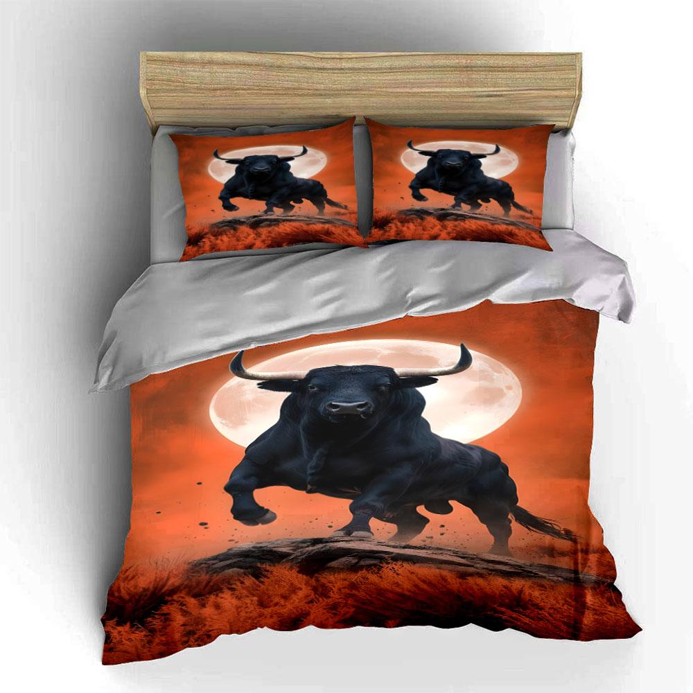 Black Bull and Moon. Bedding Sets Duvet Cover Sets Duvet Covers Pillowcases(1 * Duvet Cover 2 * Pillowcases Without Duvet Insert)