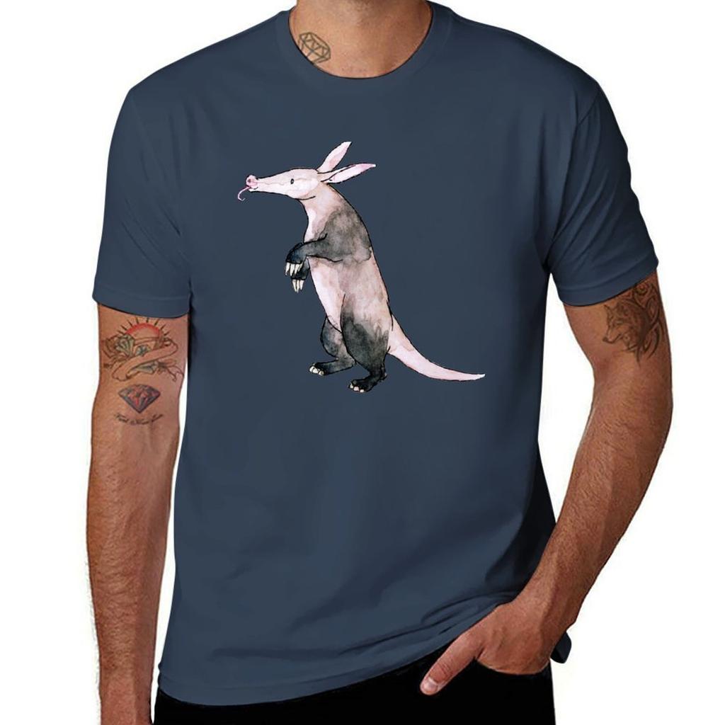 Aardvark Watercolor  No Background TShirt Basic Daily Outfit Short Sleeve Tee