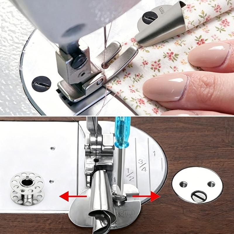 3-10MM Hemmer Presser Feet Set with Magnetic Metal Sewing Seam Guide For Straight Stitching Shirt Dress Clothing Tailoring