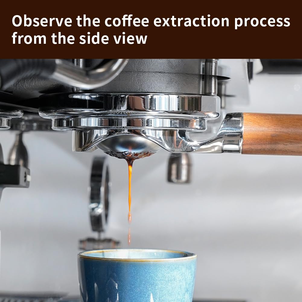 Watchget 58mm Bottomless Naked Portafilter - Flat Base Compatible with E61 and La Marzocco Espresso Machine Models, Stainless Steel with Walnut