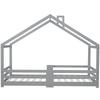 Children's Bed House Bed with Chimney Fall Protection Sturdy Slatted Frames Pine Wood House Bed for Kids, 90 x 200 cm without Mattress, Grey