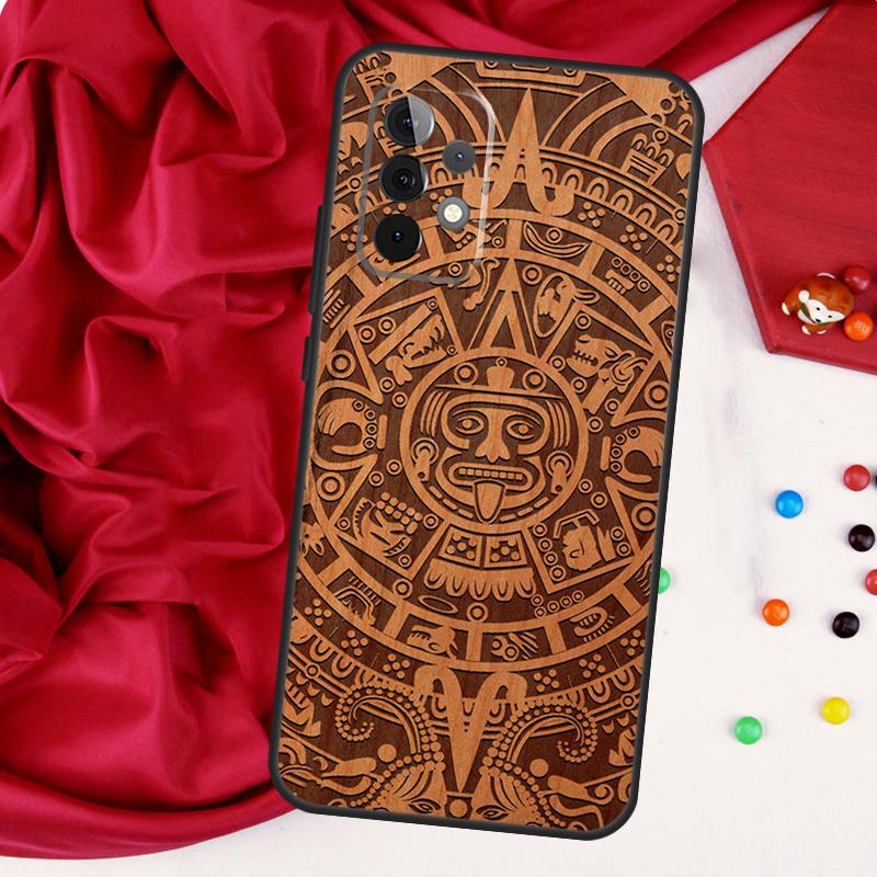 Mayan Calendar Wood Pattern For Samsung Galaxy A55 A53 A33 A13 A35 A15 A36 A56 A26 A16 A22 A32 A52 A54 A34 A06 A05 Case