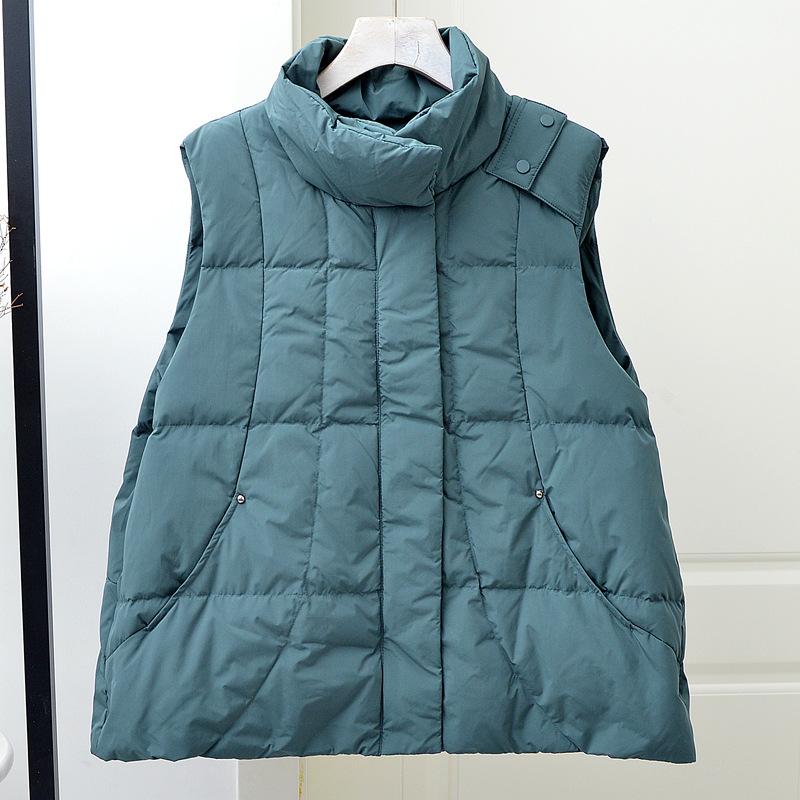 2024 autumn and winter new down vest stand-up collar white duck down loose warm fashion winter loose short vest