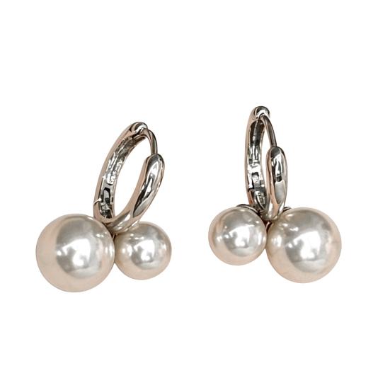 1 Pair Faux Pearl Earrings for Women Small Round Drop Dangle Hoop Huggie