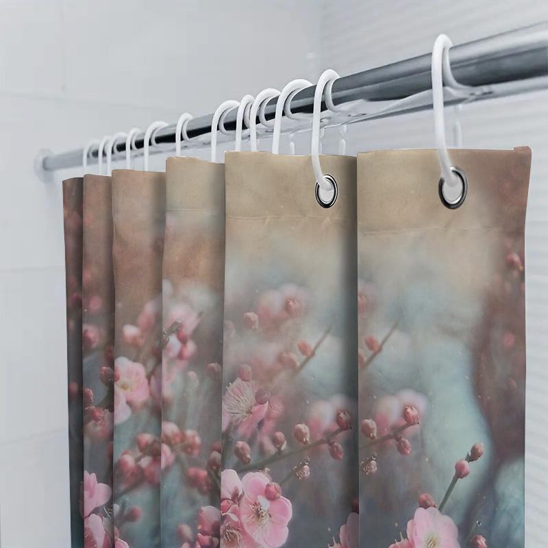 Cherry Blossom Shower Curtain Japanese Floral Nature Zen Spa Bathroom Decor Set