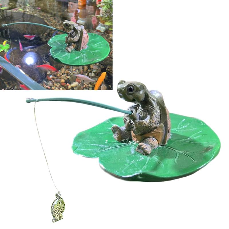 Resin Turtle Ornament Aquarium Decoration Turtle Fishing Resin Fishing Turtle Statue For Fish Tank Aquarium Pond Garden Decor