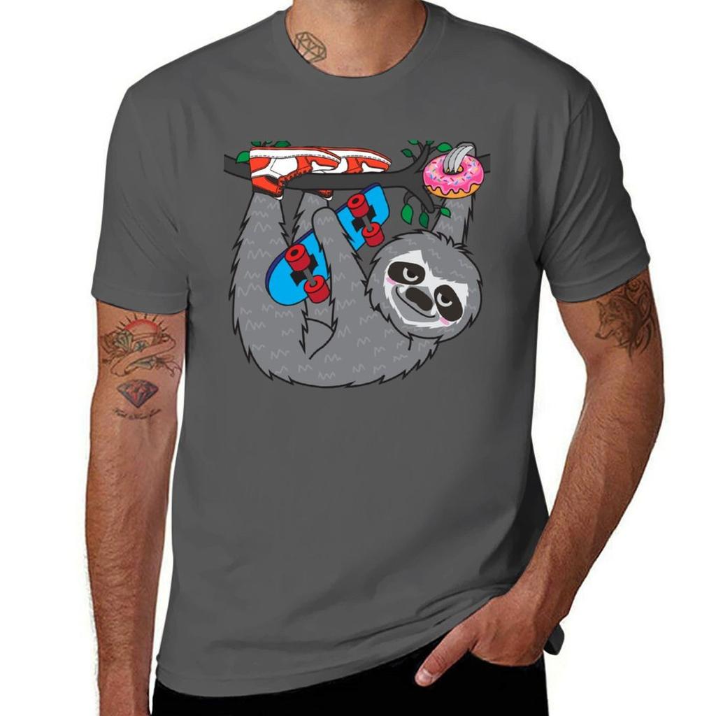 Skater Sloth Loves Donut TShirt Man T Shirt Graphic Cotton T Shirt Pack TShirt
