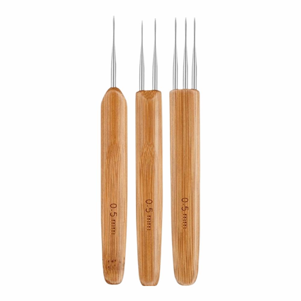 3/6Pcs Bamboo Grip Hair Loc Tool 1/2/3 Head Crochet Needles DIY Sewing Accessories