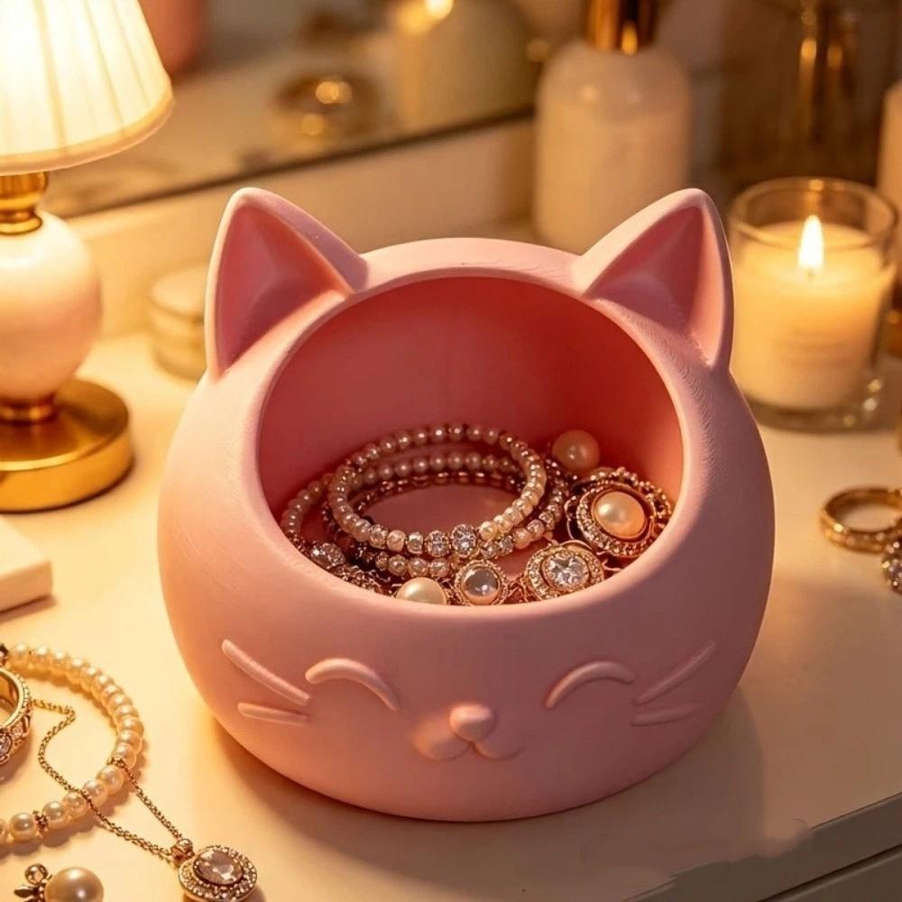 3D Printed Desktop Storage Container Cat-Shaped Jewelry Holder Storage Box Bedroom