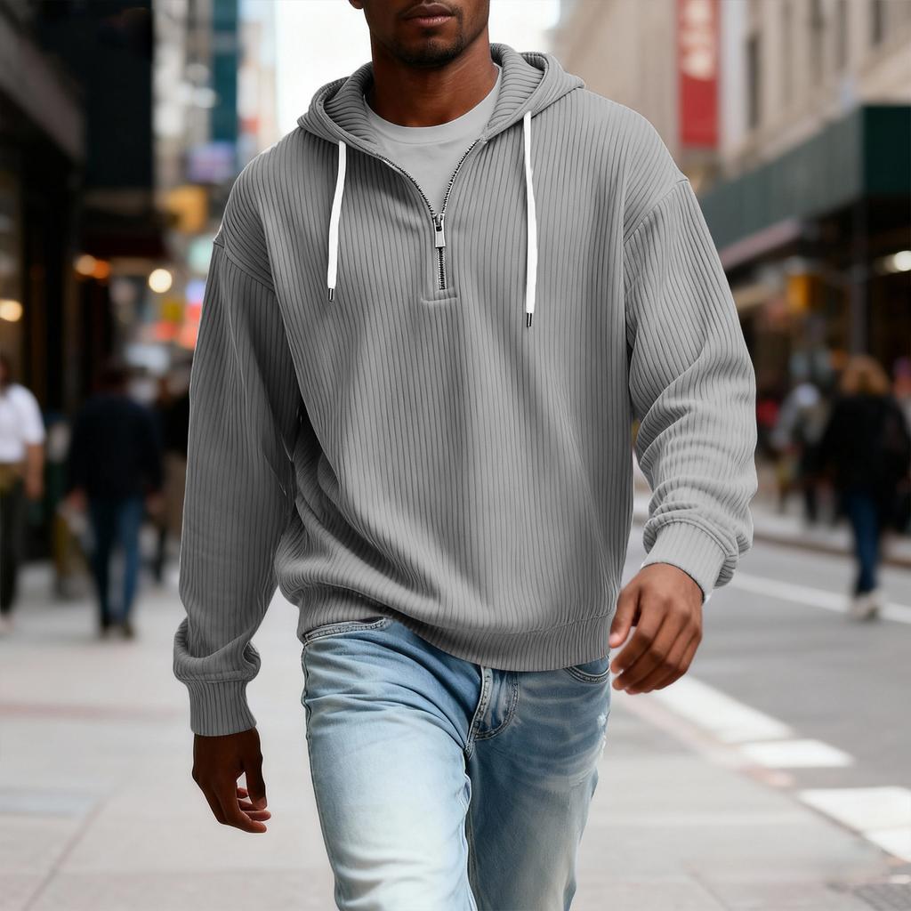 Men's Casual Color Zipper Long Sleeve Hooded Sweatshirt, Everyday Zipper Casual Long Sleeve T-Shirt