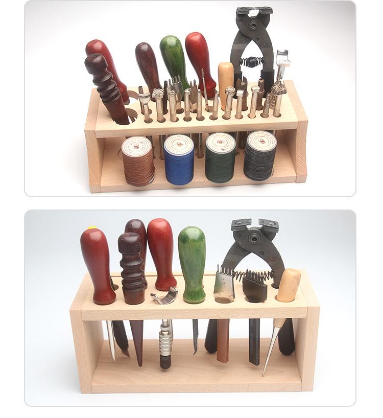 Buchenholz Mehrloch Werkzeughalter & Aufbewahrungsbox für Leder Nähwerkzeuge