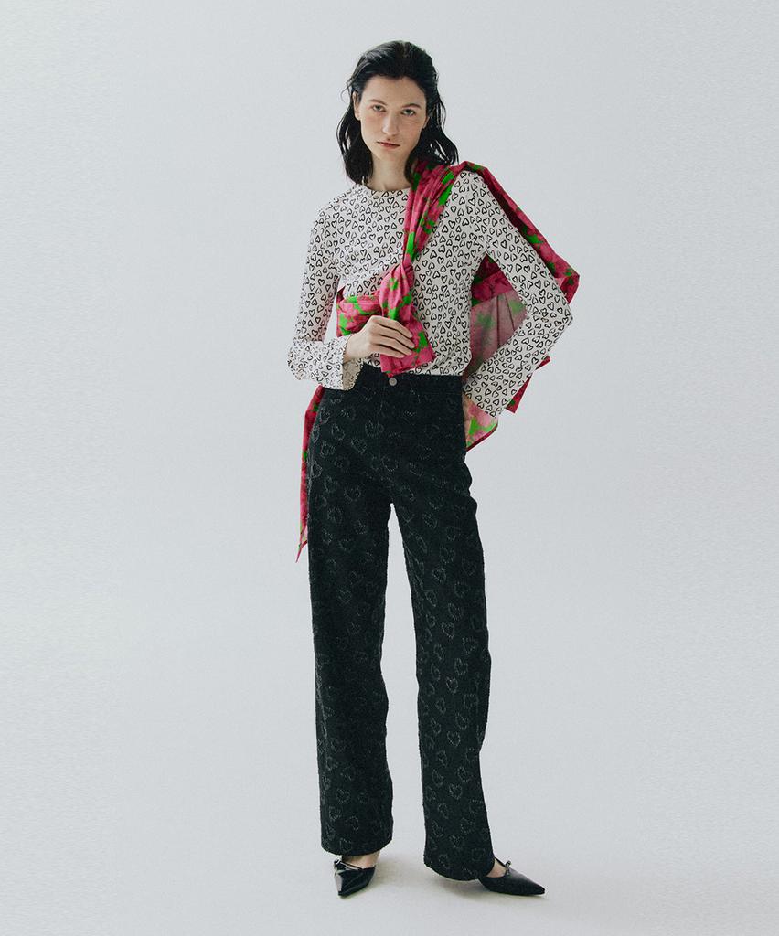 Bedermi Heart Pattern Black Denim Pants