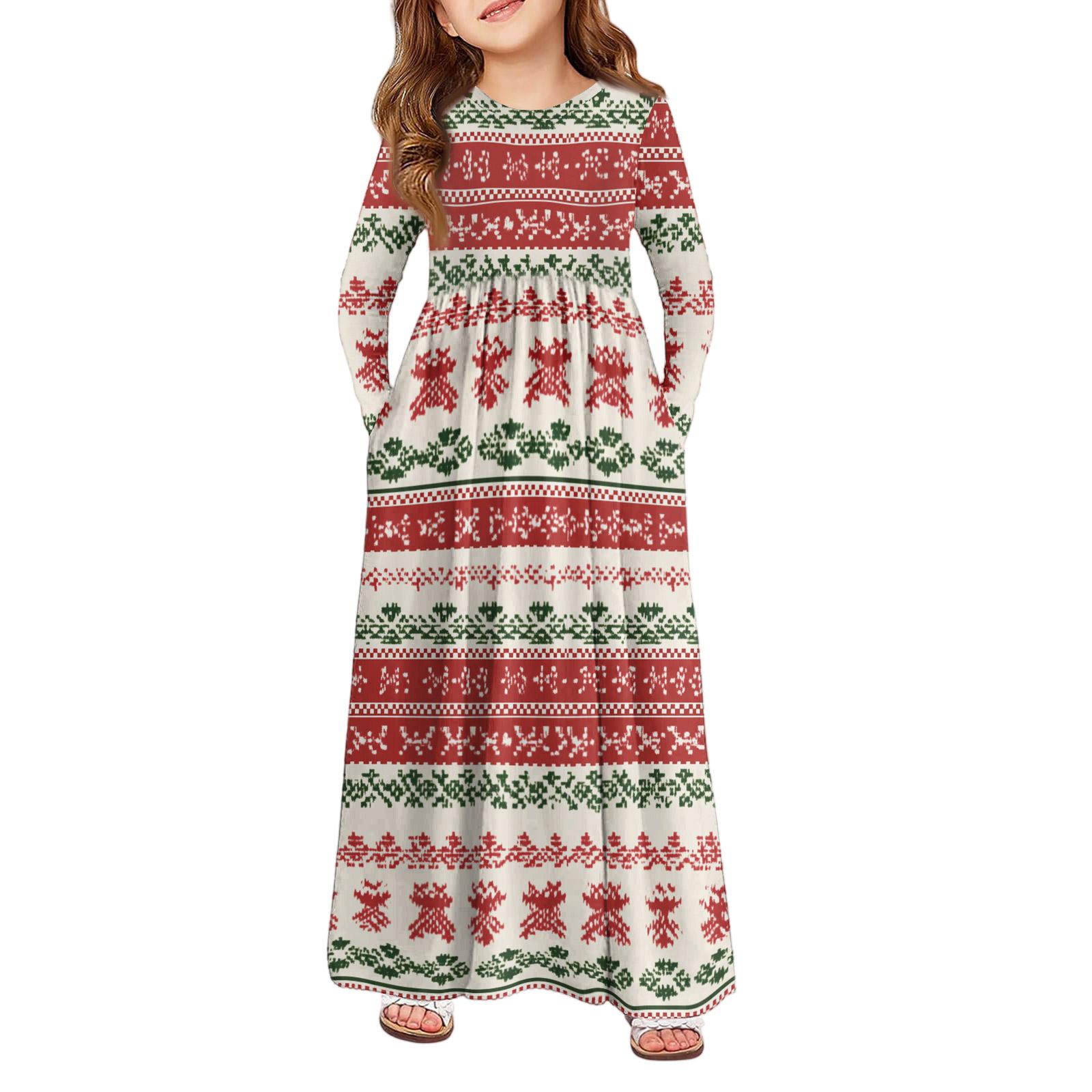 

Девичье платье макси - Платье с длинным рукавом и карманом на Рождество 140