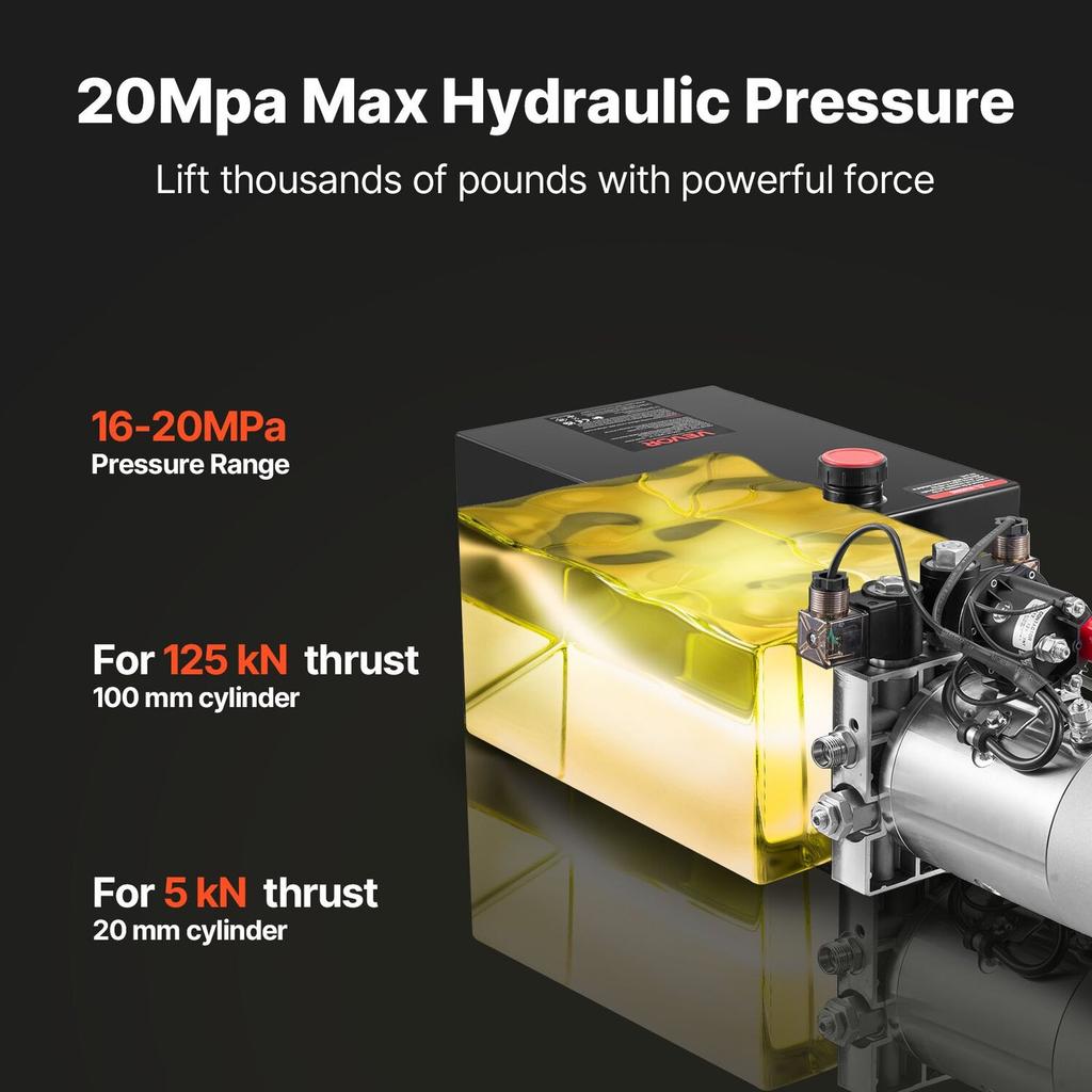 Unidad de Potencia Hidráulica de 12 L, Bomba para Remolque Basculante de Doble Efecto, Presión Máxima de Alivio de 22 MPa y Caudal de 3,4 L/min, Bomba Hidráulica CC de 12 V con Metal