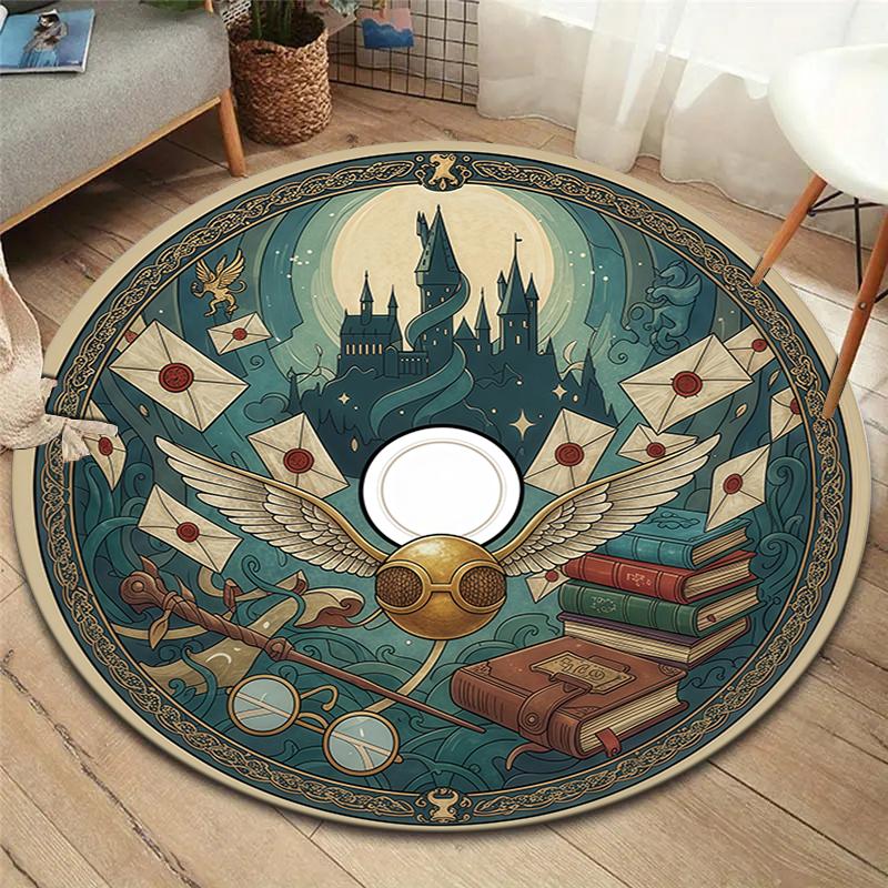 Magic Elf Round Area Rug,Carpet Rug for Living Room Bedroom Sofa Playroom Decor,Non-slip Floor Mat