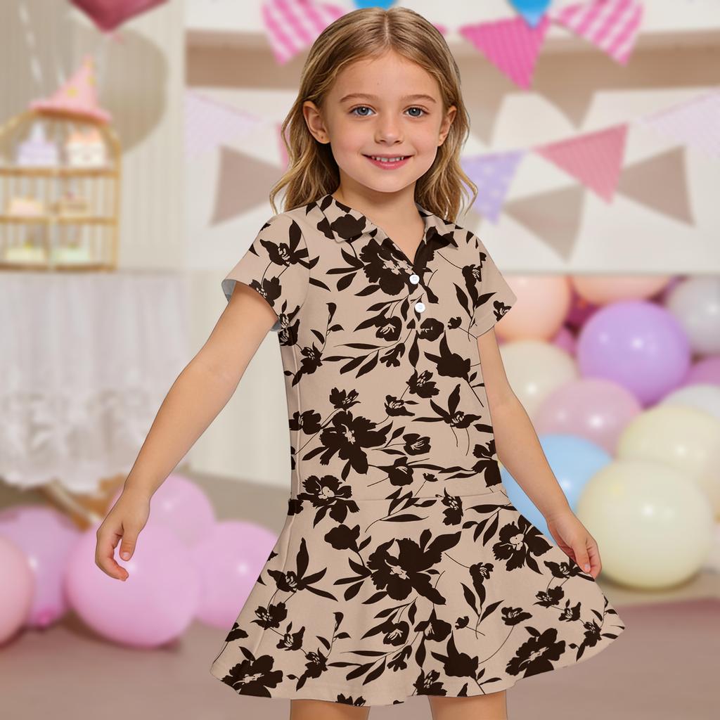 Kids'  Dress - Short Sleeve Pocket Color Frock Kids' Collared Dress - Short Sleeve Pocket Frock