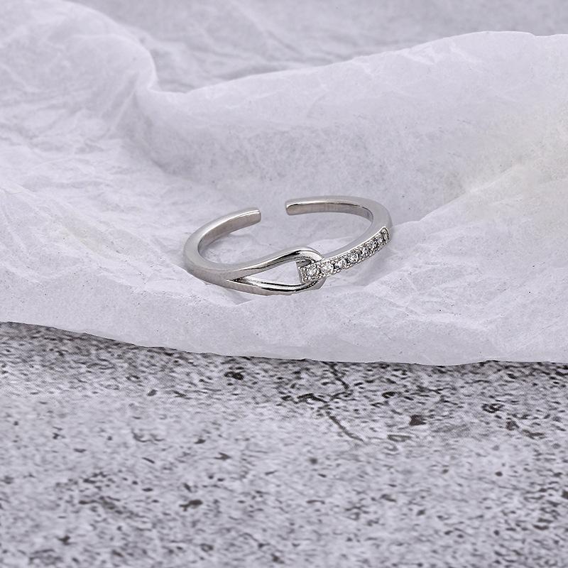 Adjustable Modern Geometric Ring With Cz Stone  Stylish Korean Fashion Ring For Women Gold White
