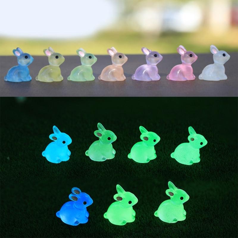 Glowing Rabbits Figurine Light Emitting Resin Decorations for Bedroom or Microlandscape Gardening Figurines 20PCS
