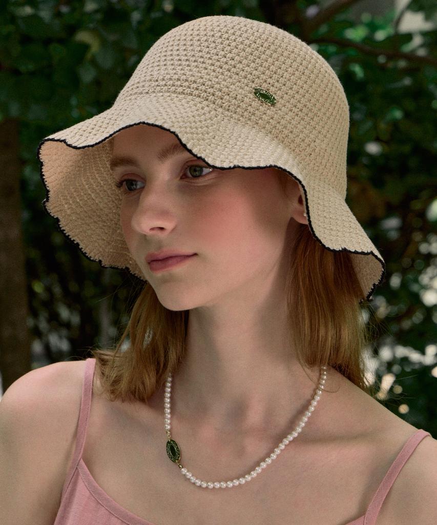 NONLOCAL Olivia Summer Knitted Bucket Hat - Light Beige