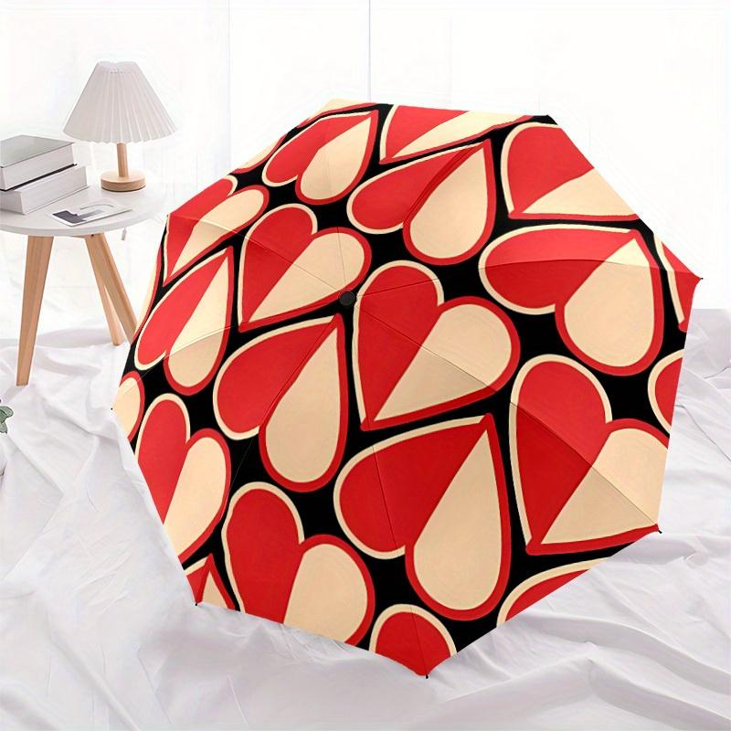 1pc Heart Love Automatic Open/Close Umbrella with Windproof, Functional Design, 8-Rib Sturdy Canopy