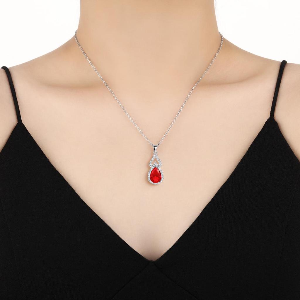 Luxury Double Layer Water Drop Pendant Necklace for Women - Multi-color, Full Diamond, European and American Design