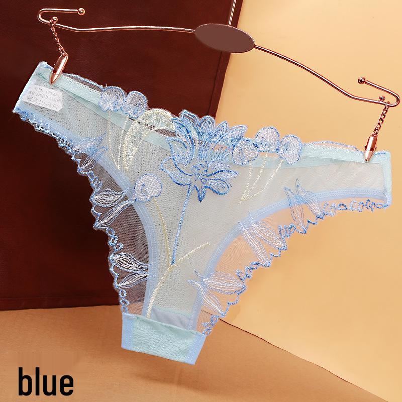 

Женские бесшовные стринги из прозрачного кружева с вышивкой One Size синий
