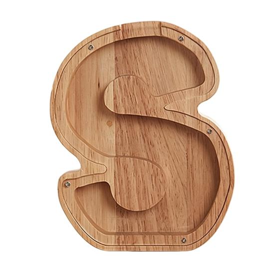 Wooden Piggy Bank with Clear Window, A-Z Letter Coin Cash Container for Kids Adults, Unbreakable Money Saving Box Decoration