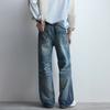 New American autumn and winter washed blue jeans men's cat whiskers loose straight wide-leg casual pants