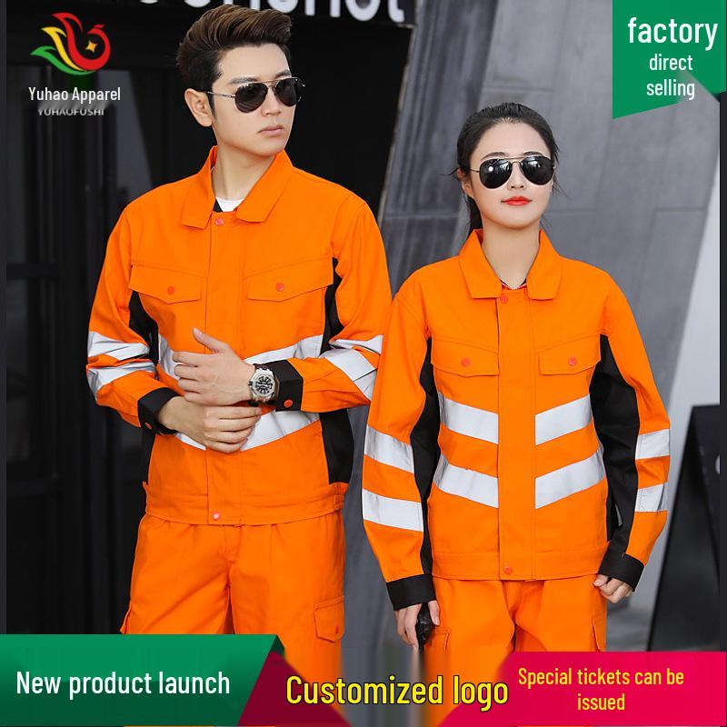 Set de lucru reflectorizant antistatic pentru bărbați - Costum cu mânecă lungă pentru primăvară/toamnă, Ideal pentru sarcini de administrare a drumurilor și salubrizare.