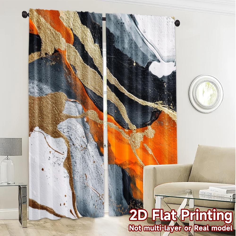 2pcs, 2D FLAT PRINTING Curtains (Without Rod) Abstract Horizon Popular Creative Curtains Fabric Curtains Decorations For Home