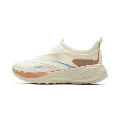 Li Ning SOFT GO 2 Cushioning Slip Resistant Abrasion Resistant Breathable Lightweight Low Top Casual Shoes Women's Ecru AGLV006-15