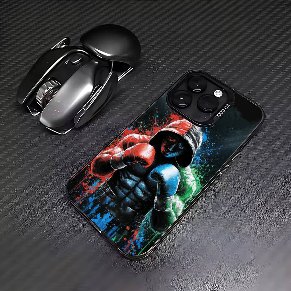 Boxing wallpaper Phone Case For iPhone17,16,15,14,13,12,11 Plus,Pro Max Colored Silver Plated Inside Cover