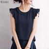 ZANZEA Blusa da Donna Casual Splicing Girocollo Larga Senza Maniche
